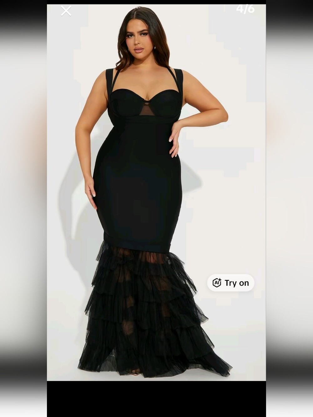 Charline Tulle Black Plus-Size Mesh Ruffle Mermaid Dress